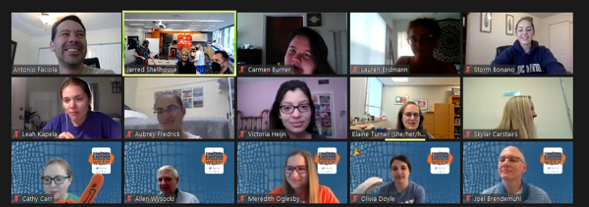 UFCALS's tweet photo. For CALS Teacher and Advisor Appreciation Week, students nominated their teachers for a surprise class visit on Zoom or in person. @UFCALSDean joined @AGR_UF and @UFSigmaAlpha to bring a 5 minute party to class and show our appreciation for our teachers and advisors. #ThankYou!🎉 https://t.co/X4vmRnO8Ey