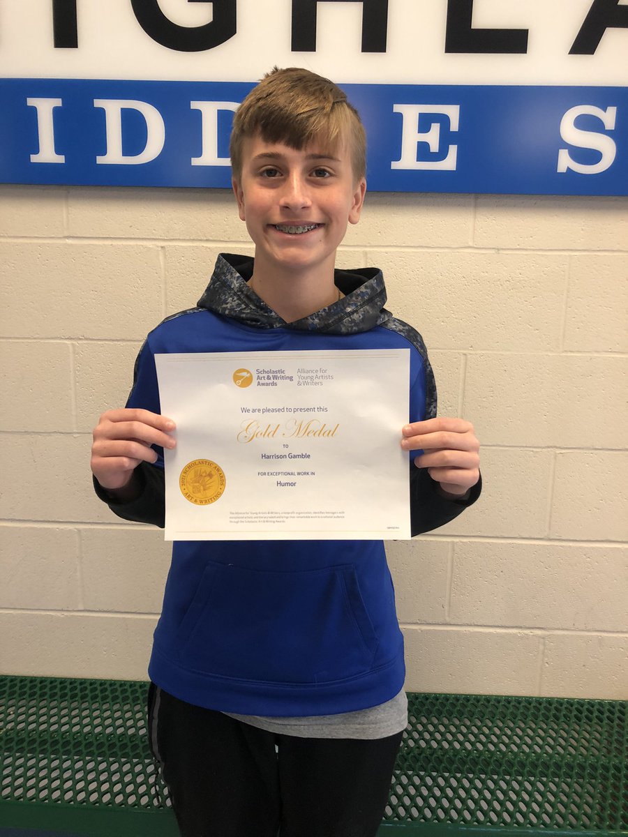 BeierHms's tweet image. Extremely proud of 8th grader, Harrison Gamble, who received a Gold Medal in the National Scholastic Writing contest.  Harrison wrote a humor piece about a dogs perspective on COVID.  @FTSchools @FTHighlandsMS