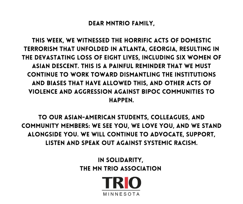 MNTRiO's tweet photo. MNTRIO's Response to Atlanta, GA Tragedy

Resources:

Anti-Racism Resources for the AAPI Community - https://t.co/se4fp9WEpi

Psychological Impact of Traumatic News- https://t.co/0aj8HtOmRw

The Road to Resilience - https://t.co/N34nyz4hpG https://t.co/G2gQsUOc7D