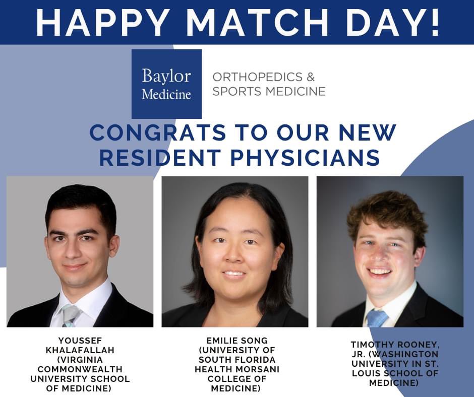 Happy #matchday2021! Welcome our new resident physicians to the BCM Orthopedics and Sports Medicine family. #matchday #residency  #matchbcm #orthotwitter #orthopedicsurgery #orthomatch2021  @BCM_Surgery @bcmhouston @BCMOrthoRes