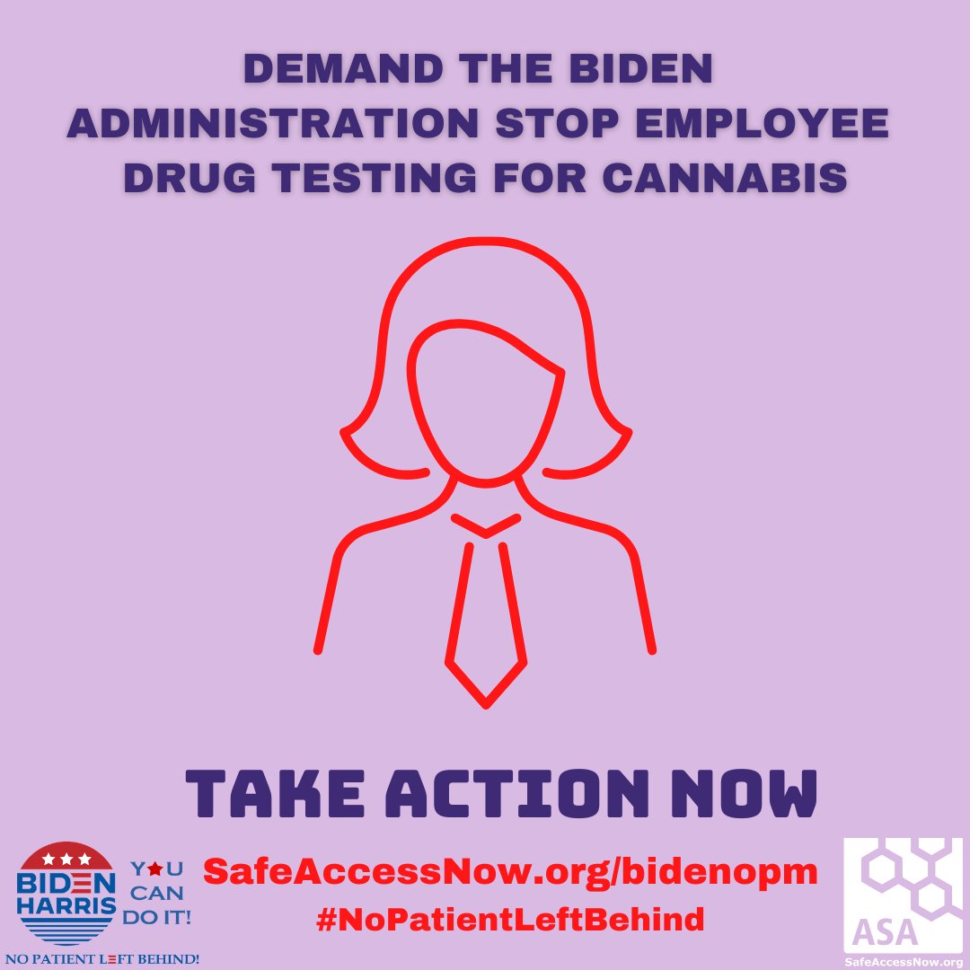SafeAccess's tweet photo. The @POTUS @VPOTUS are still firing employees for cannabis use, despite campaign promises to protect patients, including the over 9mil ppl working for them. Take action now to demand Acting Dir. McGettigan &amp; @USOPM ban employee cannabis drug testing: https://t.co/D7KKcR4fFi https://t.co/KlBA7Nw8EW