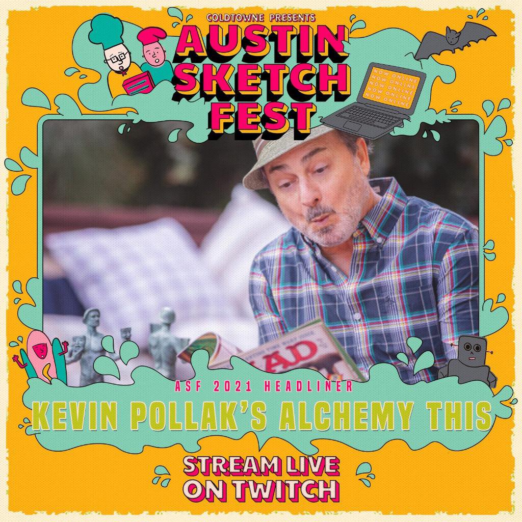 ATXSketchFest's tweet photo. We’re excited to announce that ALCHEMY THIS (@AlchemyThis), the sketch-prov podcast from comedians KEVIN POLLAK (@kevinpollak) and CRAIG CACKOWSKI (@Cackowski), is coming to our festival, happening virtually April 20th through 25th! https://t.co/QgqedC87DT