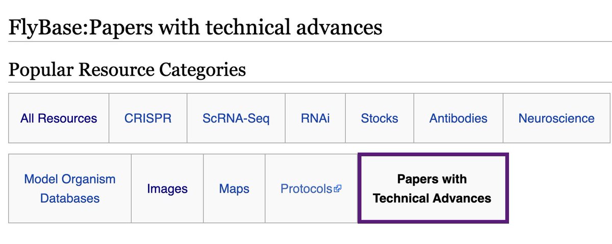 We've added a Papers with Technical Advances page to FlyBase External Resources wiki.flybase.org/wiki/FlyBase:P… These papers have been suggested by authors as including a technical advance, new type of reagent, or resource likely to be useful for other researchers.