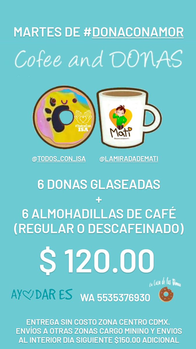 Ayudar_Es's tweet photo. Regresan los martes se #donaconamor a beneficio de #todosconIsa y @lamiradademati
Info WA 5535376930
En UNIÓN un 🌎 mejor es posible
@EstamosContigo0
@Ayudar_Es https://t.co/tCufGXUJbQ
