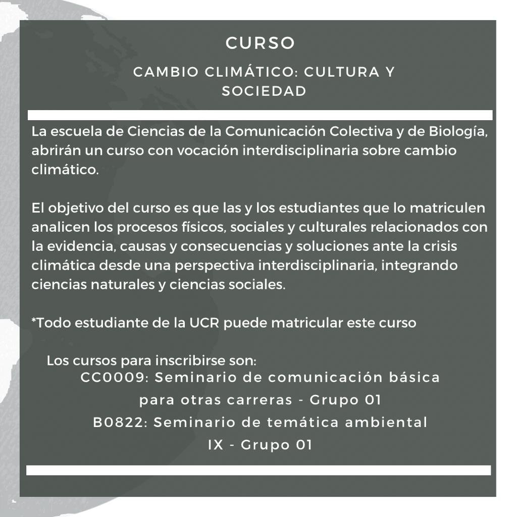 📣Ojo estudiantes de la @UniversidadCR: @AndreaGVincent y yo vamos a co-facilitar un curso 'compartido' sobre cambio climático en la UCR. Está abierto para toda la U! En la Guía de Horarios no está bien rotulado entonces no sale qué es, pero ojalá lo prematriculen. RT porfa!