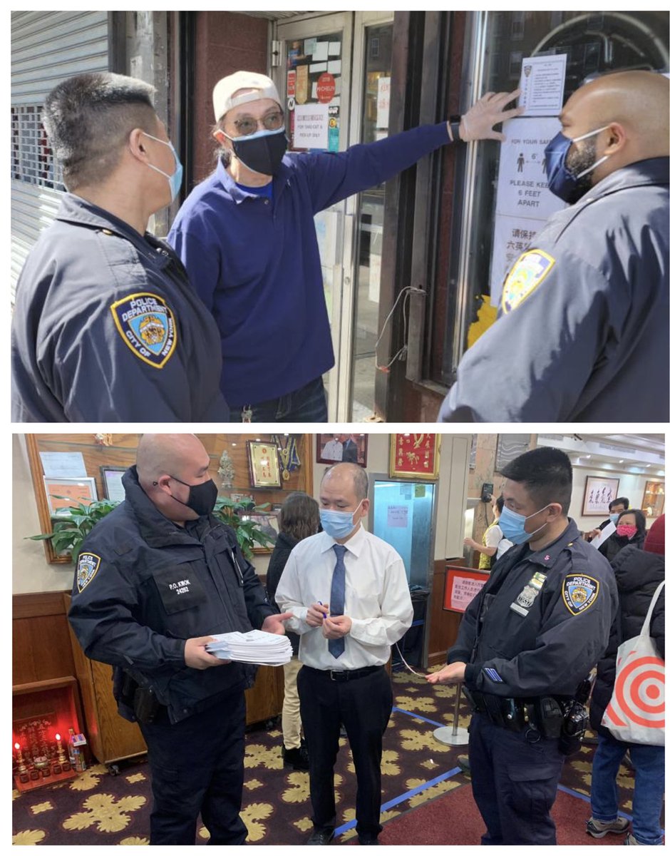 NYPD5Pct's tweet photo. NCO A officers Morell & Li with Community Affairs @NYPDCommAffairs Sgt Siddque & officer Kwok visited many places in Chinatown as well as distributing flyers. The flyer is a self instruction when calling 911 written in Chinese. #NYPDPBMS #NYPDHateCrimes #Calling911 #NYCChinese https://t.co/7erbD2Cg6x