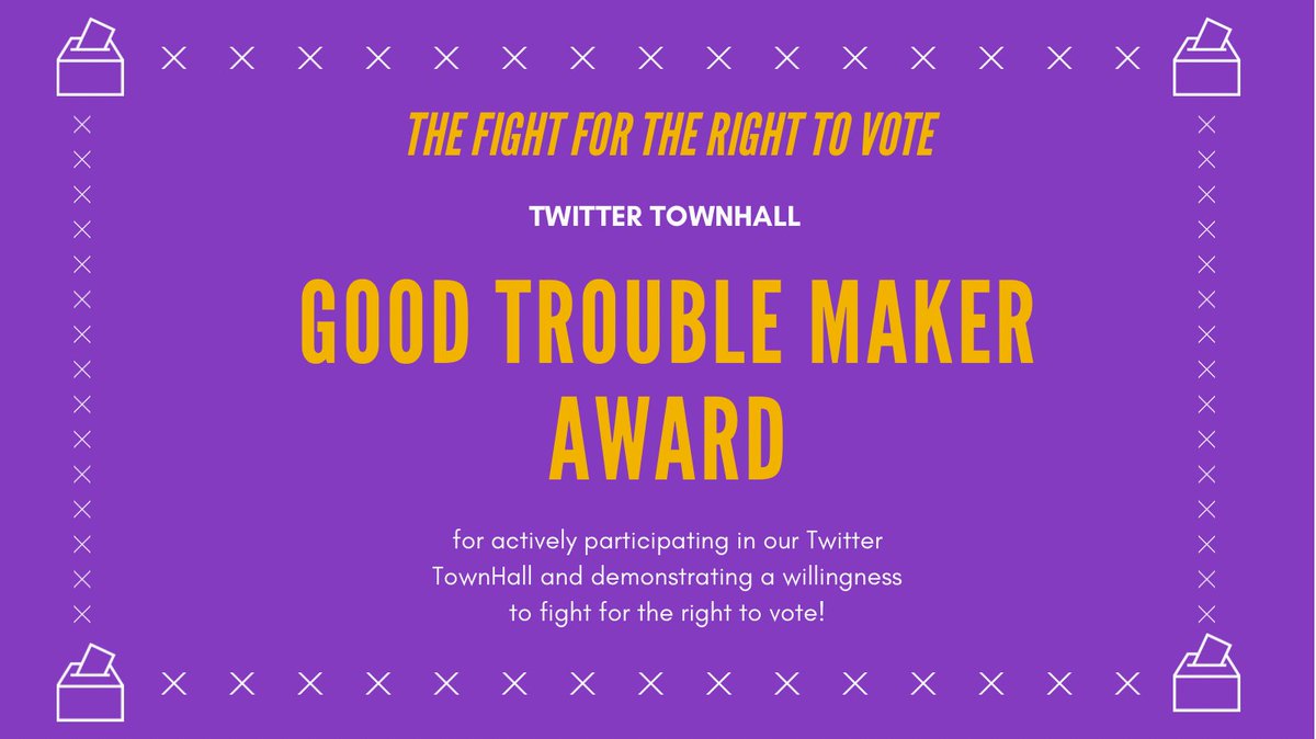 TJC_DC's tweet photo. @staceyhopkinsga Thank you for identifying so many examples of voter suppression & actively participating in our #TwitterTownHall today!
Congratulations on becoming the 1st #TwitterTownHall #GoodTroubleMaker 🥳 https://t.co/OkKKpL3AEu