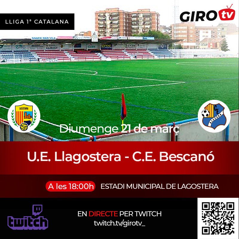 girotv_cat's tweet photo. Diumenge torna la #1cat al nostre Twitch https://t.co/vnvoLmicMc amb el partit entre la @UELlagostera i el @cebescano en directe a les 18h!!⚽️📺 https://t.co/V0BiWJe6Rl