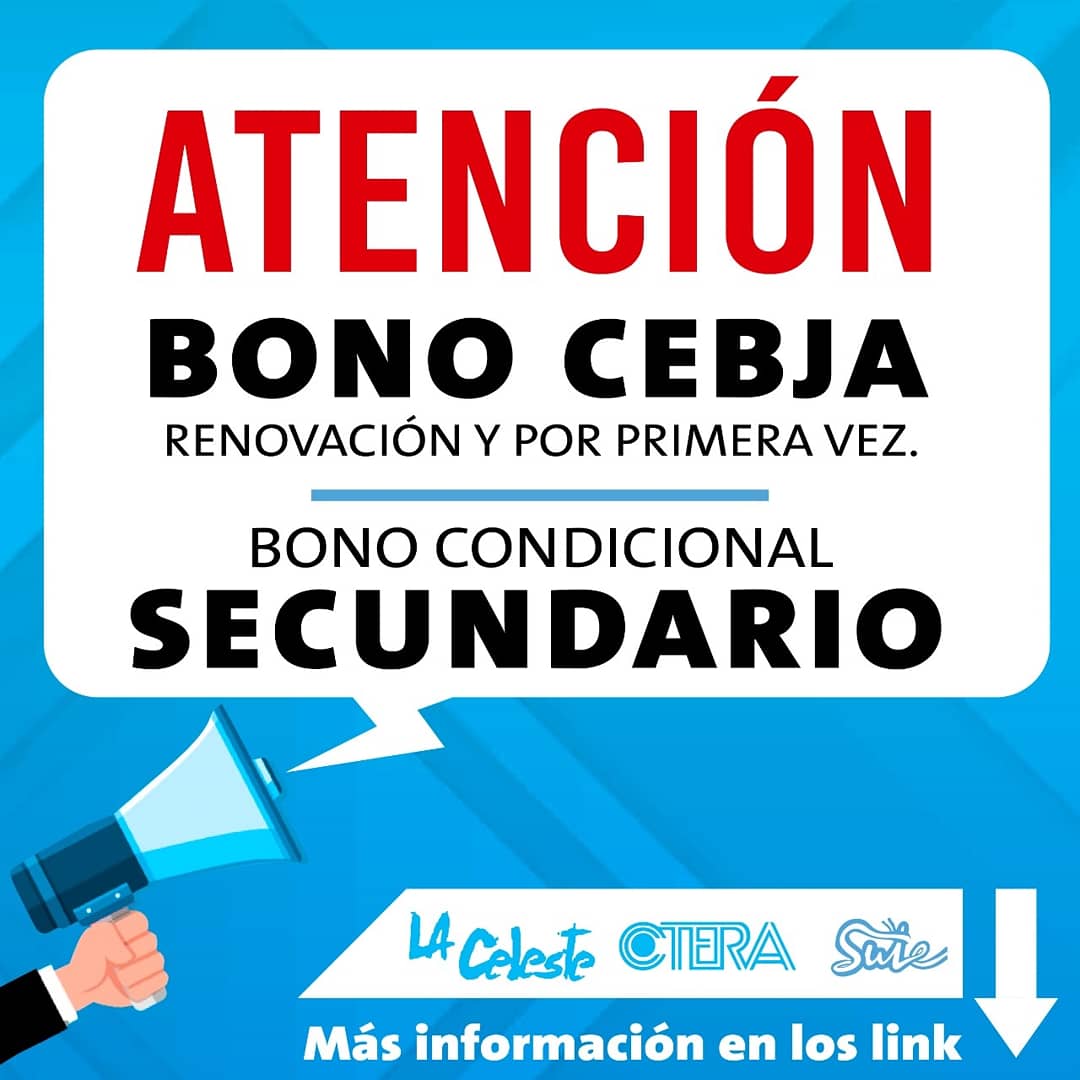 LaCelesteMza's tweet photo. ☑️ Bono CEBJA
☑️ Bono Secundario Condicional

La Junta Calificadora de Méritos de Educación de Jóvenes y Adultos ya dispone del link habilitado para que las y los docentes interesados puedan comenzar a gestionar el #BONO2021 #CEBJA
🔗 Enlace de inscripción en hilo a continuación https://t.co/I3WqVhP7Ld