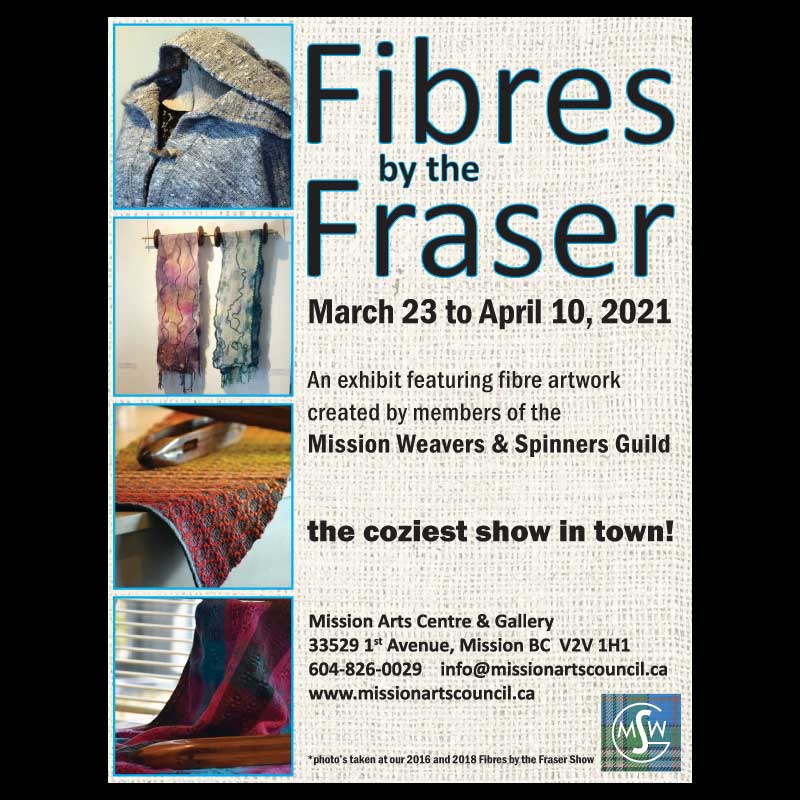New show in the Rock Family Gallery at the Mission Arts Centre starting Tuesday, March 23. "Fibres by the Fraser" an exhibition featuring fibre artwork created by the Mission Weavers &amp; Spinners Guild.
#MissionBC #FibreArt #MissionWeaversAndSpinnersGuild