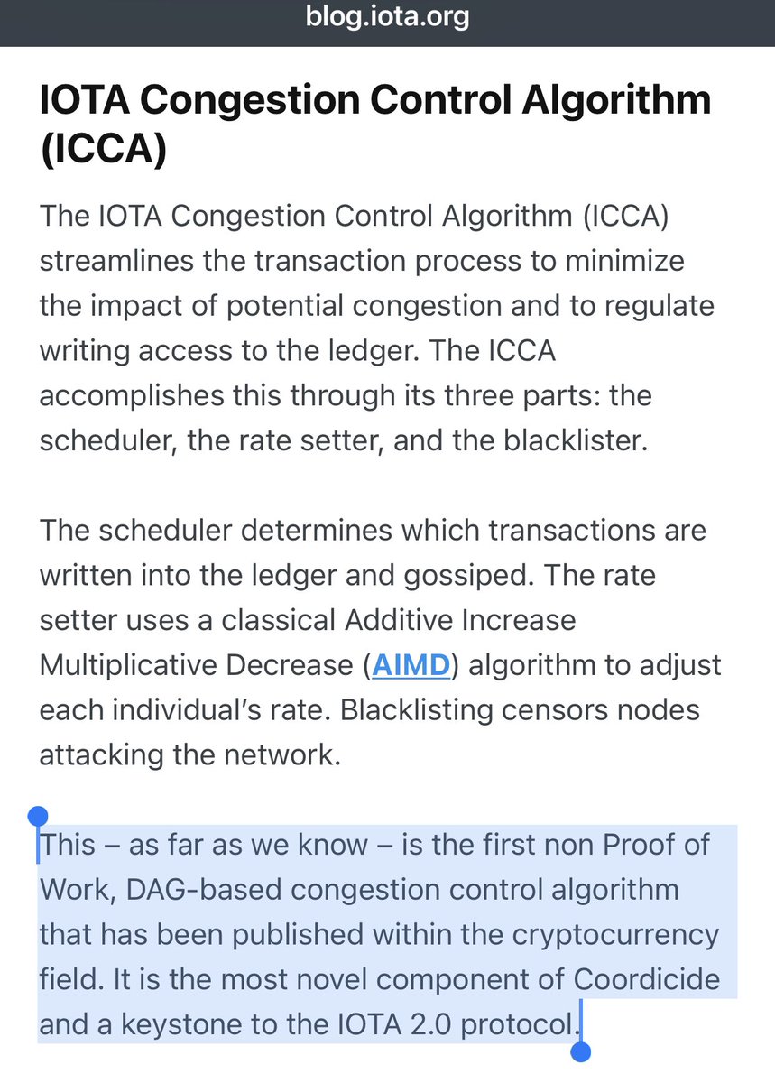 c4chaos's tweet image. HOLY SH*T! 🤯 FEW UNDERSTAND THIS🦋
“This – as far as we know – is the first non Proof of Work, DAG-based congestion control algorithm that has been published within the cryptocurrency field. It is the most novel component of #Coordicide and a keystone to the #IOTA 2.0 protocol.”