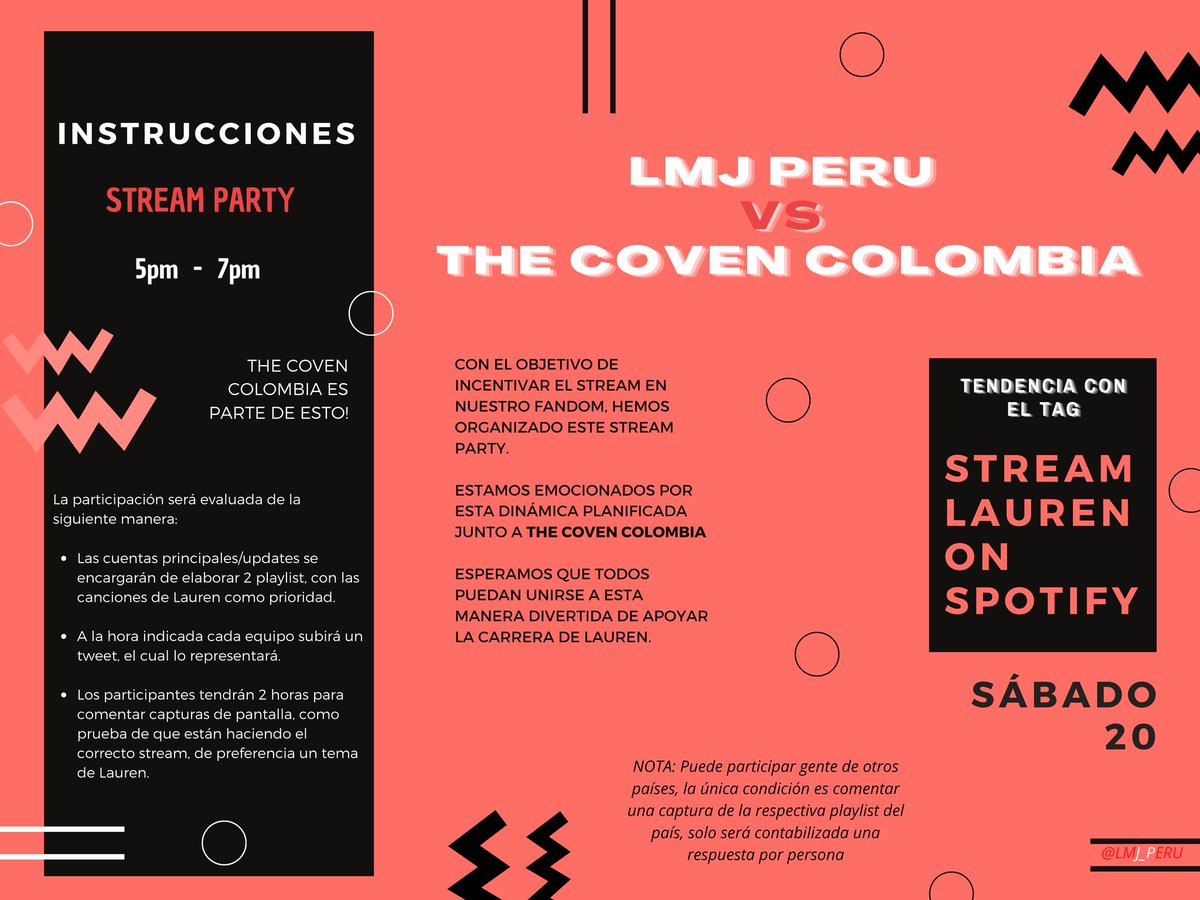 lmjcolombia_'s tweet image. Coven!!

Mañana estaremos participando en una dinámica con @LMJ_Peru para incentivar el stream a Lauren en Spotify!🔥

Así que únase a nuestro equipo del Coven Colombia. Los esperamos mañana!!
