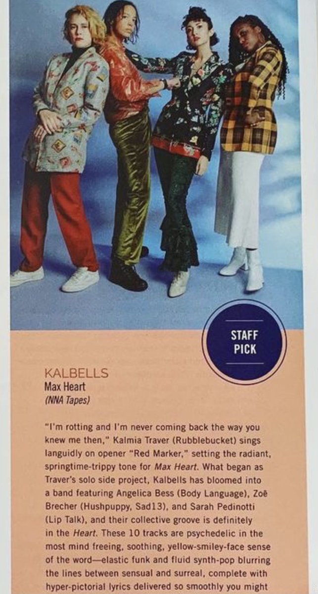 Staff pick review of Kalbells ⁦<a href="/annakalmia/">MoreKalbells</a>⁩ 𝙈𝙖𝙭 𝙃𝙚𝙖𝙧𝙩 LP (out 3/26 on ⁦<a href="/NNATapes/">NNA Tapes</a>⁩) in the current issue of ⁦<a href="/bust_magazine/">BUST Magazine</a>⁩ ❤️

bust.com/magazine/on-ne…