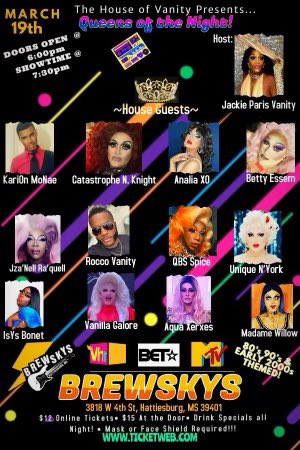 BrewskysHatti's tweet image. -2for 1 Well Drinks with 2 Oceans playing the jams starting at 10:30!! 
-Queens of the Night Drag Show from 7:30-9:30!! Doors open at 6! DJ Poor Boy playing before and during the show, Jackie Paris Vanity hosting. Like our post and tag a friend for a chance at Free Cover tonight!