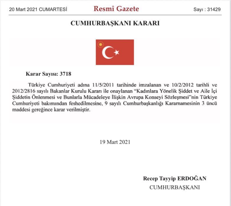 Elhamdulillah...
Cinsiyet Eşitliği terkibiyle ahlaksızlığın her çeşidini onaylayan İstanbul Sözleşmesi çöpe atıldı.Yeni sözleşmeyi İslamla yapalım ki hem kadını hem aileyi hem de geleceğimizi kurtaracak adımlar atalım;Dağılan aileler yeniden FATİHLER yetiştirecek ocaklara dönsün.