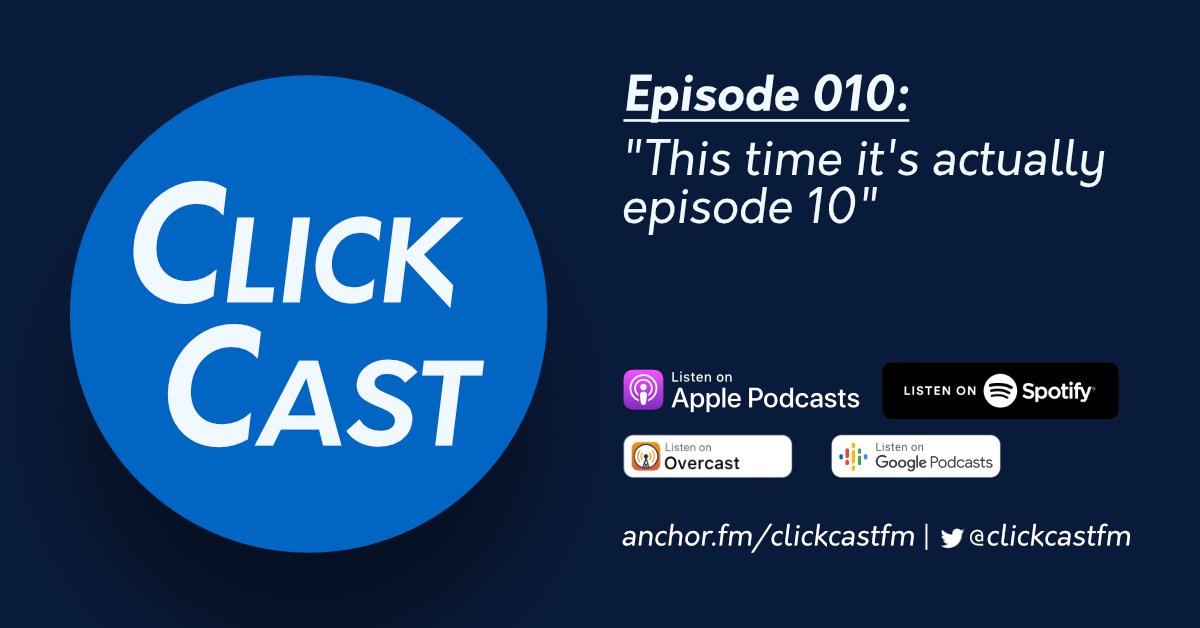 clickcastfm's tweet photo. "010: This time it's actually episode 10" is now live - tune in on your favourite podcast player

https://t.co/xCduTs1Dbe https://t.co/nL3AZR0qT4