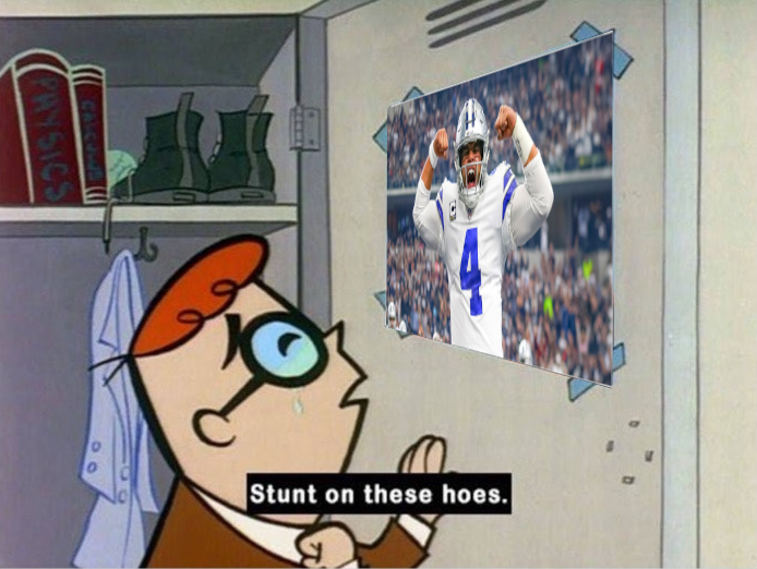 SpaceCowboyShow's tweet photo. Me when @dak runs out onto the field in Week One of the Season https://t.co/Trfpx6Yck6