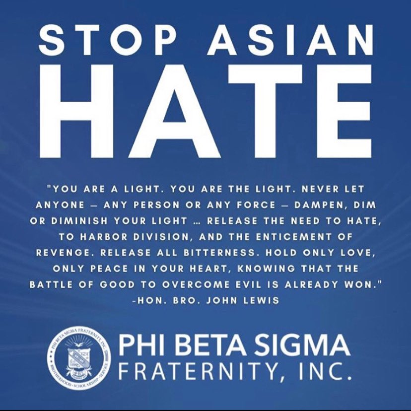 UAHSigmas's tweet photo. We stand with the Asian community during this time. The event that transpired in Atlanta was an evil act that has no place in society. Unfair treatment of any race in unacceptable. We must continue to work together as a people and come together. 💯 https://t.co/X4lCfdtWzA