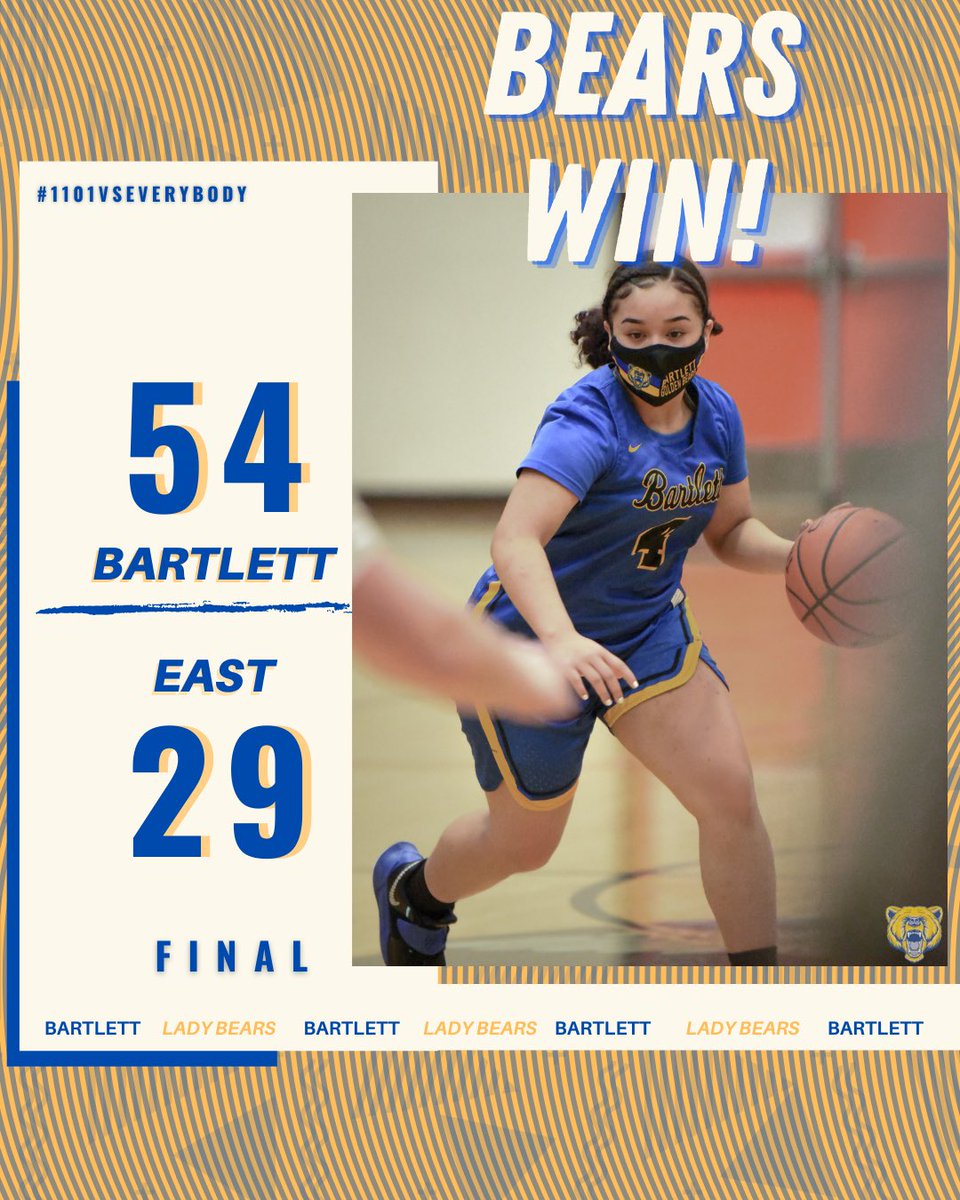 𝘽𝙚𝙖𝙧𝙨 𝙒𝙞𝙣!

Bartlett 54 - East 29

The CIC Championship up next💛💙

Uhila - 22 pts / 5 rebs / 8 stl
Hodgdon -15 pts 
Kaganak - 5 pts / 6 reb / 1 charge taken! 

#1101VSEVERYBODY