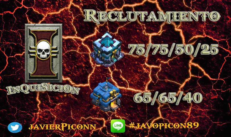 Estamos reclutando th12 y th13
Si queres ser parte de nuestro clan contactate con nosotros, te esperamos!!!
<a href="/QuiSici/">InQuiSiciOn</a>