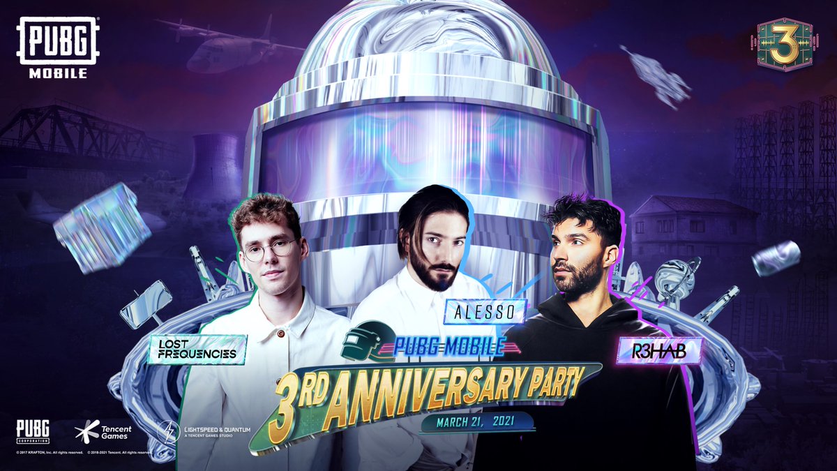 PUBGMOBILE's tweet image. DJs @Alesso, @LFrequencies &amp;amp; @R3HAB will DJ live at our 3rd Anniversary Party! 🤩 It all starts at 11am UTC in-game &amp;amp; 1pm on our YouTube channel. New singles coming!  #Alesso #LostFrequencies #R3HAB #pubgm3anniv #PUBGMOBILE #letsdroptheb3at

Update now 🔗 pubgmobile.live/3rdAnniversary