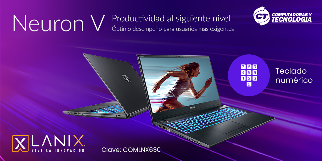 CTInternacional's tweet image. La nueva Neuron V 41245 es para el usuario más exigente 
#ComputadoraPortátil  #Teclado Multicolor #Lanix

Encuéntrala SOLO en CT:
ctonline.mx/Computadoras/L…