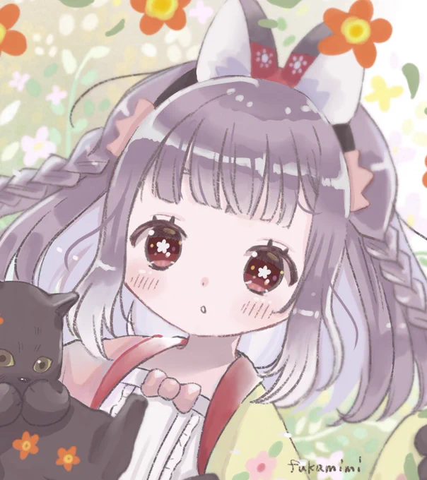 #春分の日 に生まれた春猫スピカ?‍⬛?

#イラスト #絵 #オリジナルキャラ #オリジナルイラスト #procreate 