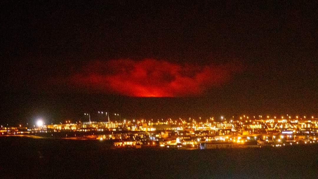 Volcanic eruption in Iceland after many weeks of earthquakes.