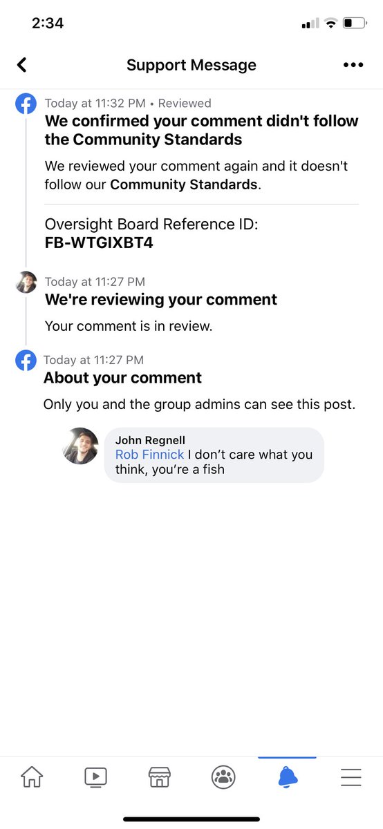 Facebook banned me for calling a guy a Fish @MarkZuckerbelg posted in a group about evolution #30dayban