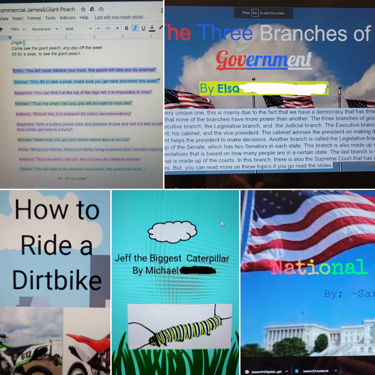 My school had a 2 week shut down...but my class rocked it virtually! I'm very proud of my students!💓 We created radio bqroadcast scripts based on James and the Giant Peach 🍑,  Federal 🇺🇲government PPTs, virtual📚 storybooks, etc!