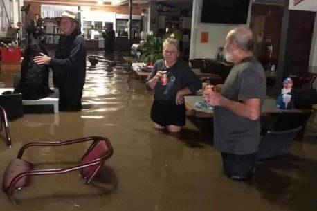 Just as well the rules were changed so you could stand to have a beer....Major flooding in the mid north coast today , SMH 20.3.21 #auspol #COVID #NSWFloods