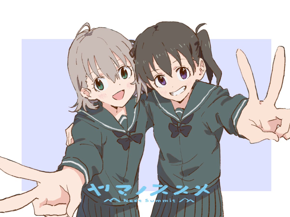 multiple girls 2girls school uniform v twintails smile serafuku  illustration images