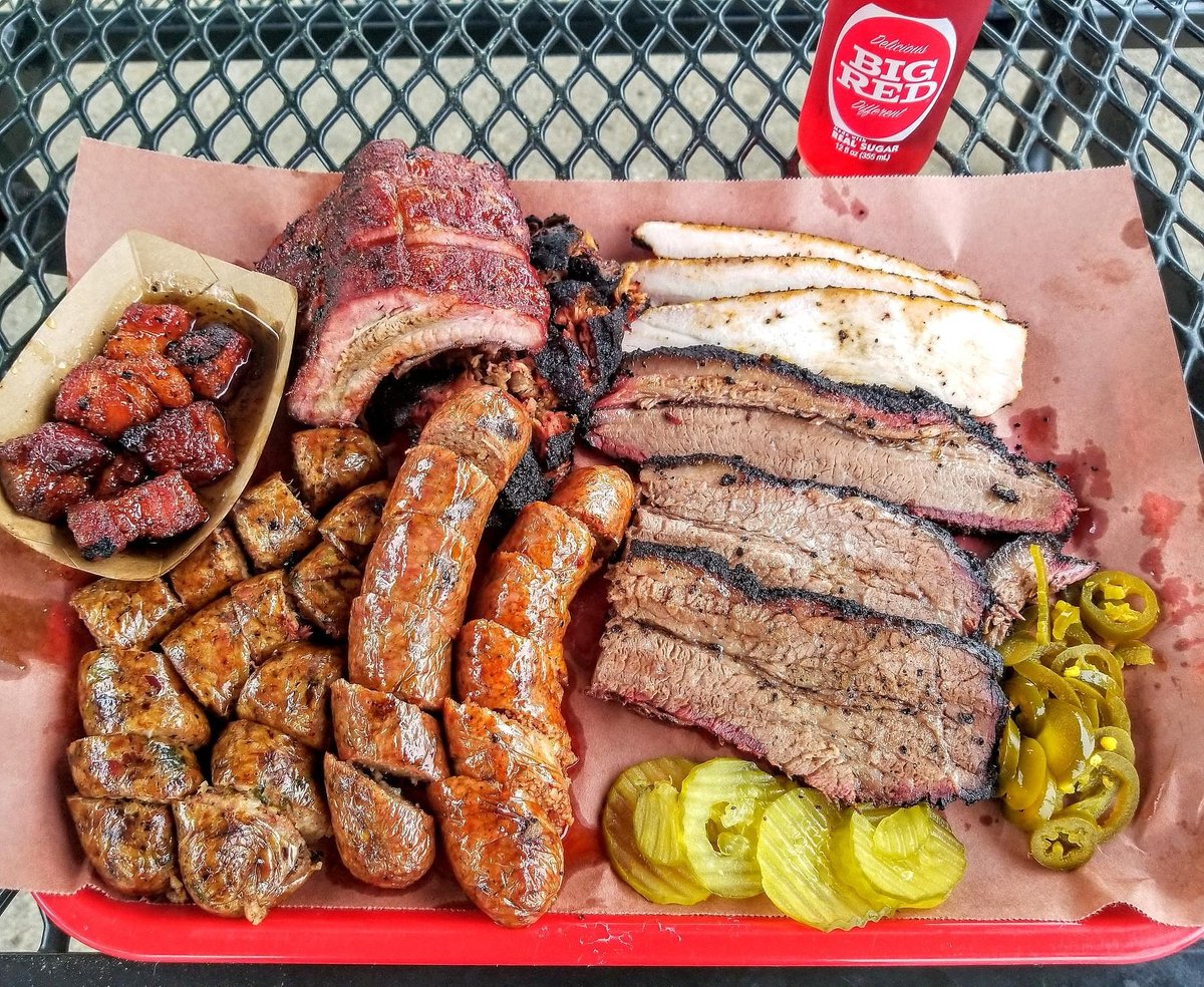 We've got an awesome Saturday planned for you! <a href="/drinkbigred/">Big Red</a> pork belly burnt ends, burnt end boudin, jalapeno cheddar sausage AND @baked_on_mobberly will have her famous honey butter cornbread! Make sure you get here early before it's all gone!