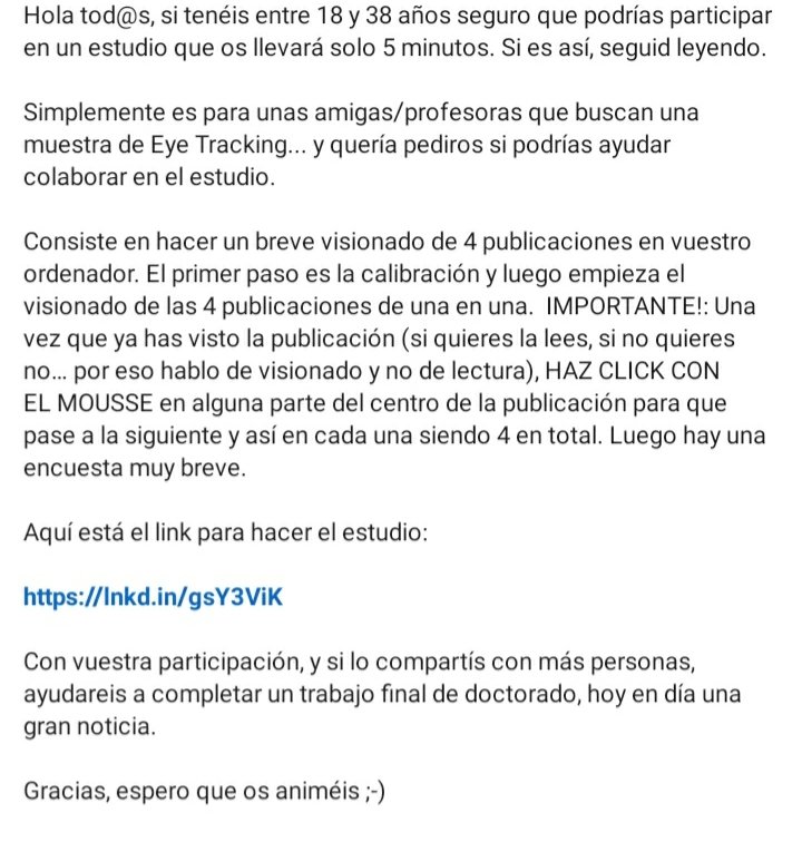 Josevfs's tweet photo. Aquí está el link para hacer el estudio:

https://t.co/G0tcvGIdsB

Con vuestra participación, y si lo compartís con más personas, ayudareis a completar un trabajo final de doctorado, hoy en día una gran noticia.

Gracias, espero que os animéis ;-) https://t.co/bbwklKNsNP