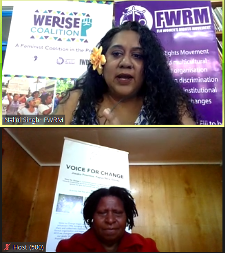 CoalitionWe's tweet photo. #CWS65 parallel event on Pacific Perspectives on COVID-19 bring together women leaders from seven NGOs in the Pacific who are part of @CoalitionWe @FWRM1 @femlinkpacific @TalithaProjectT @BGirlwoke @VoiceForChange7 @iwda https://t.co/NVtZmoSym5