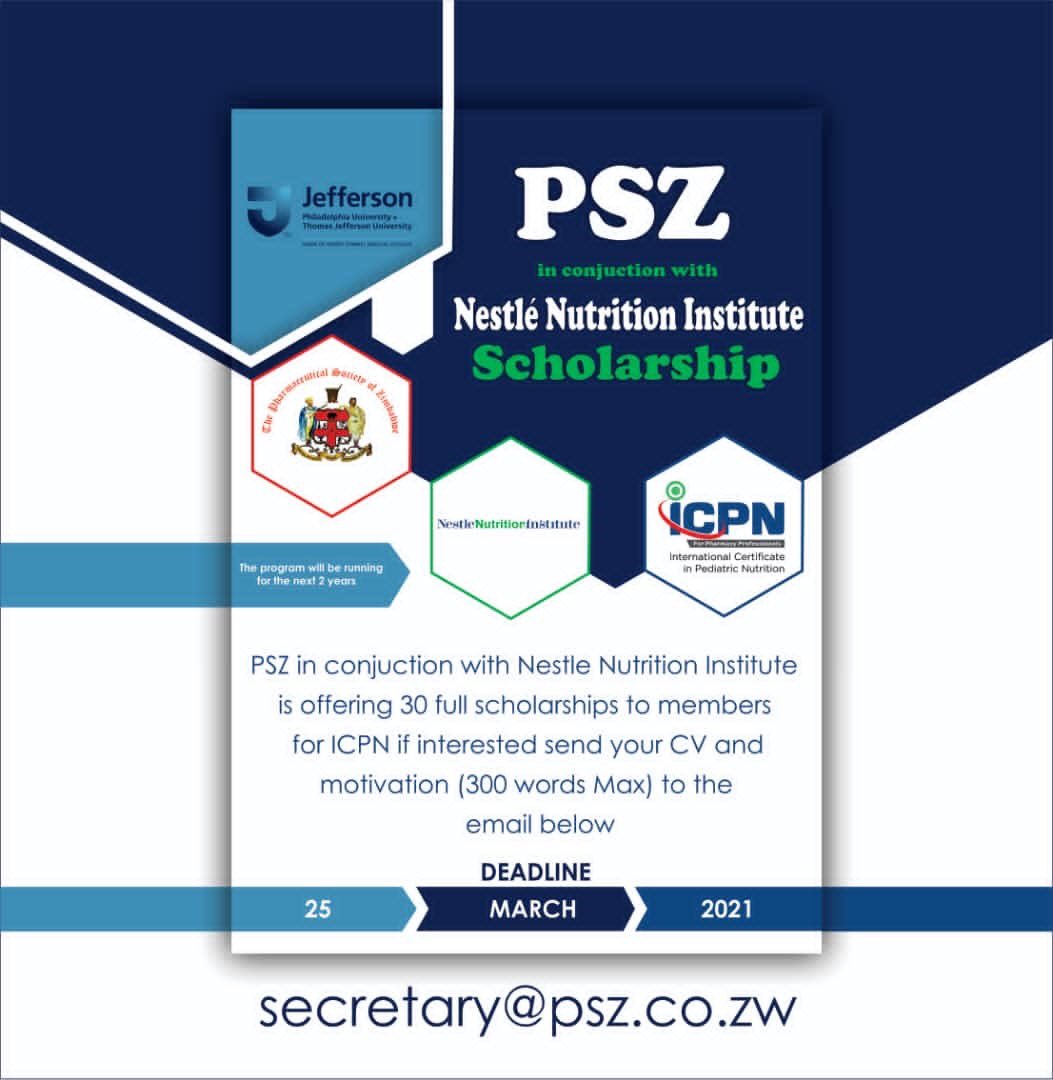 Please find the attached flyer with application details for a scholarship on offer by @PSZ_Org in conjunction with @Nestle Nutrition Institute.