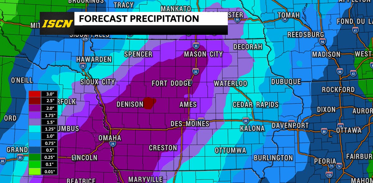 A storm system looks to bring moderate rainfall across the western half of the state Monday and Tuesday next week. This could lead to some flooding. #IAwx