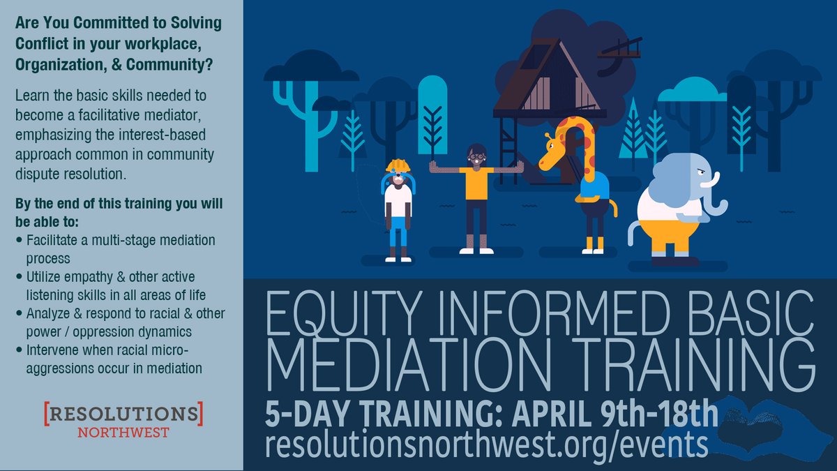 Have you signed up yet for our Equity Informed Mediation Training?? Hurry and do so soon because time is running out! resolutionsnorthwest.org/event/basic-me…

 #Justice #EquityandInclusion #Resolutions