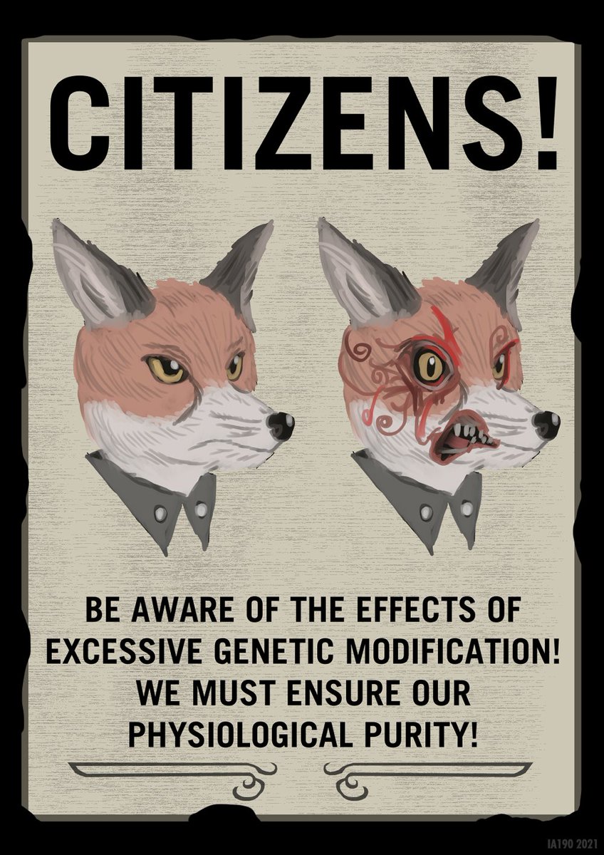 Imperial190's tweet image. Anti-Genetic Modification Propaganda from the Reynardite Empire, 1897

Inspired by Bioshock

#spliced #anthro #furryart #fox #bodyhorror