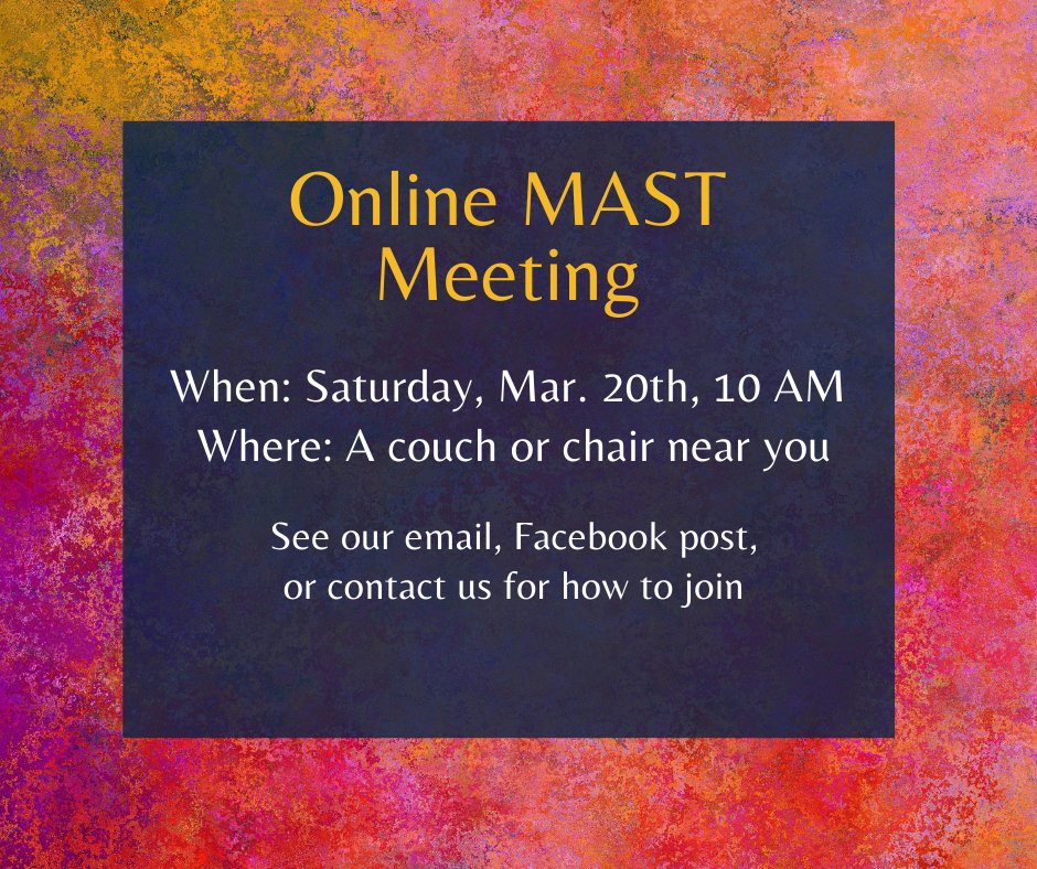 MASTMadison's tweet image. Our next online MAST meeting is tomorrow. For info on joining the meeting, please contact us (or checkout our Facebook post or meeting email). Hope to see you there!