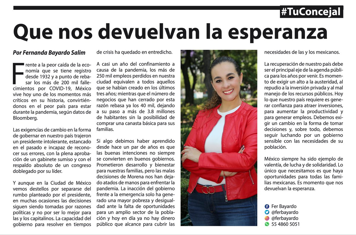 ferbayardo's tweet photo. México siempre ha sido ejemplo de valentía, de lucha y de solidaridad.Lo único que necesitamos es que haya oportunidades para todas las familias mexicanas. De ello hablo en mi artículo del mes de marzo en el Periódico @LibreenelSur.

📍https://t.co/ho0ShzmM39 https://t.co/L0SHjofCOU