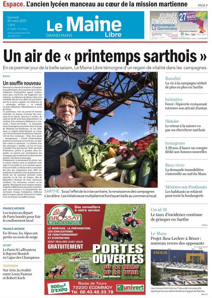 Bonjour ! 
Voici la une de ce samedi 
À lire également en version numérique sur journal.lemainelibre.fr
Bonne journée !