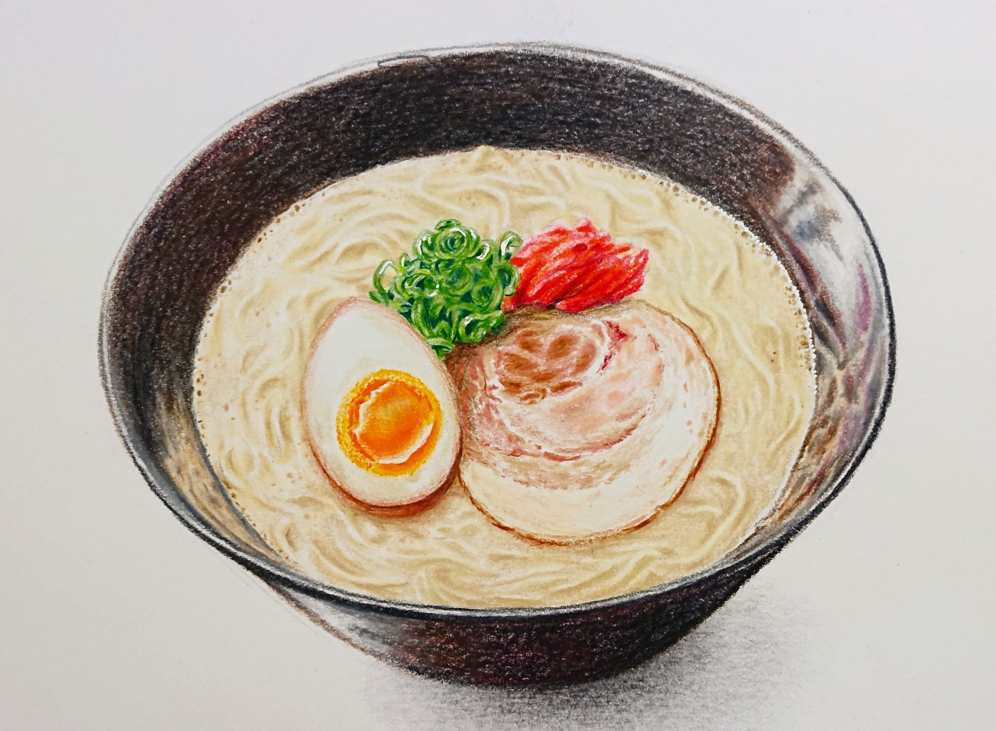 雨色 豚骨ラーメン 半チャーハン餃子セット 色鉛筆画 イラスト 料理イラスト とんこつラーメン チャーハン T Co Xogtecqcp9 Twitter