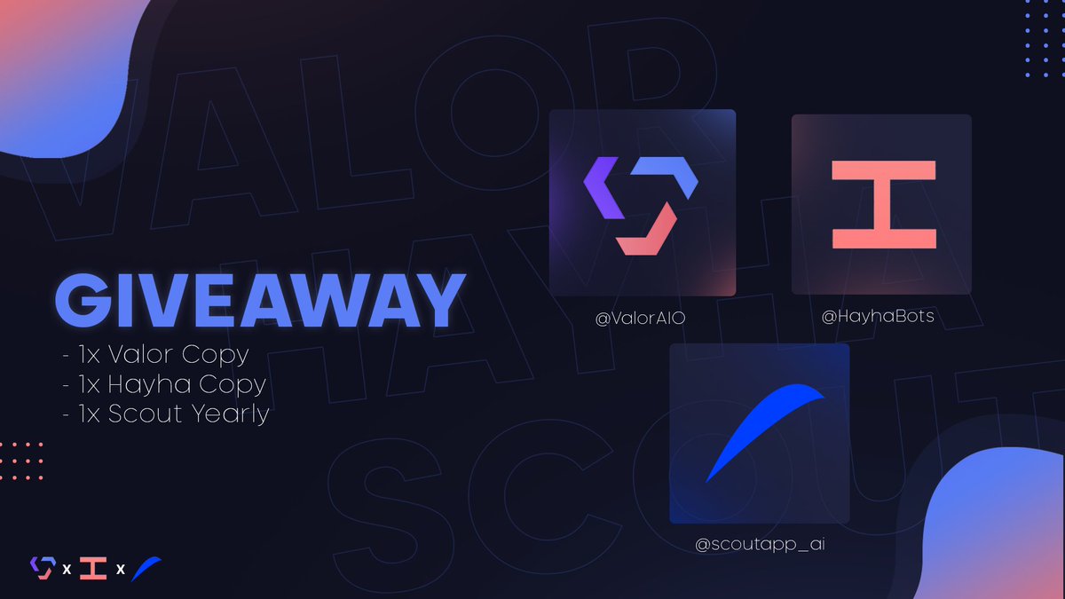 HayhaBots's tweet image. Giveaway! 🎁

• Follow @ValorAIO 
• Follow @HayhaBots 
• Follow @scoutapp_ai 
• RT this post

Ends in 24 hours! ⏰
