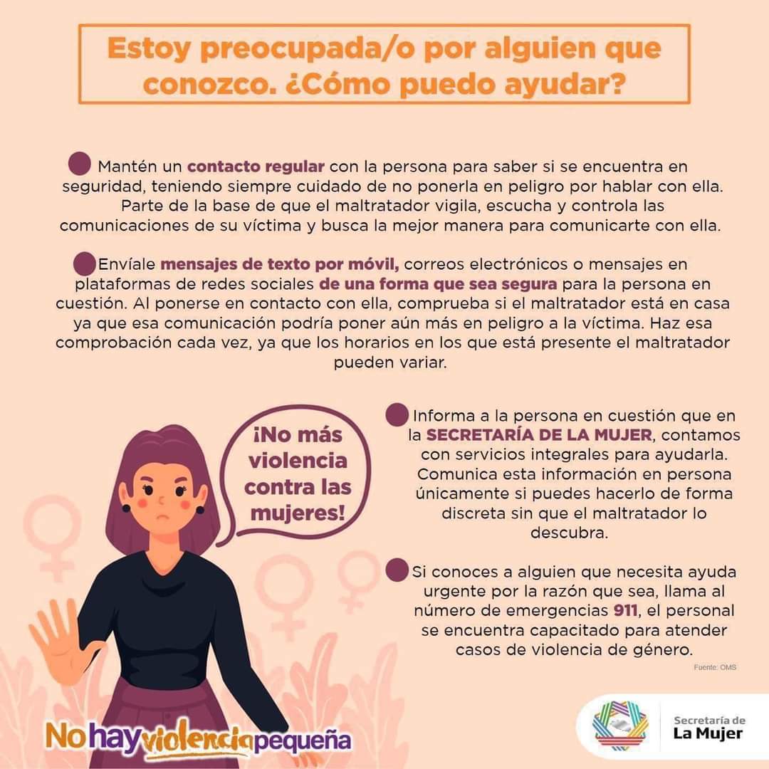 SemujerGro's tweet photo. ¿Conozco a alguien que sufre violencia, cómo puedo ayudarla? 👇🏻👇🏻👇🏻
#NoHayViolenciaPequeña https://t.co/FaS4Pk5NVa