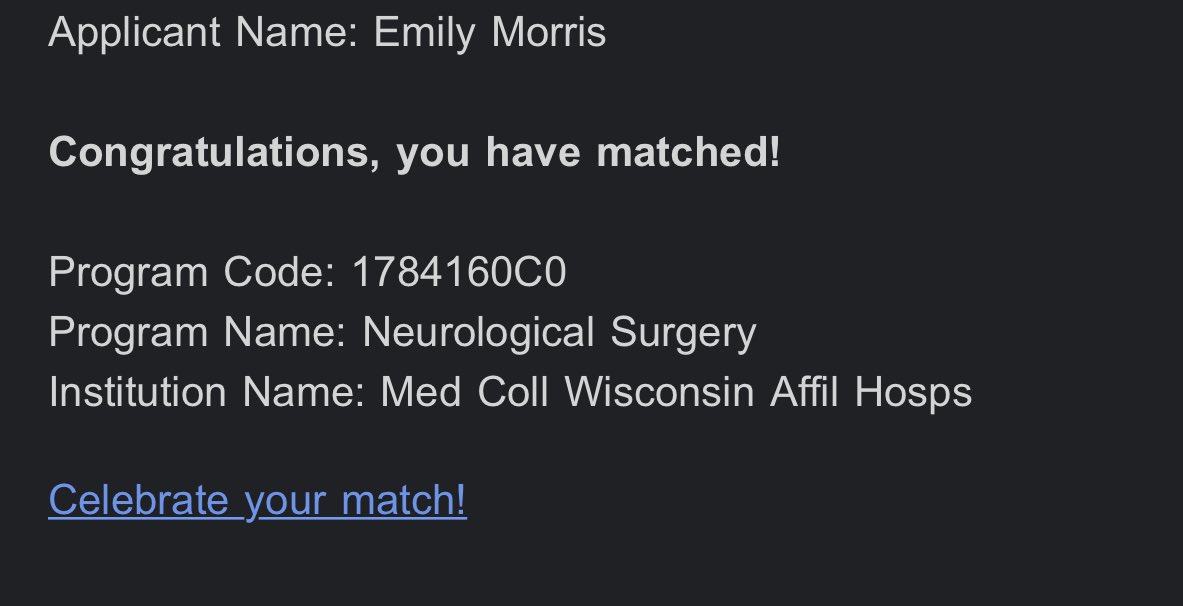 EmilyMorrisMD's tweet photo. So excited to join @MCWNeurosurgery  in Milwaukee! I am so blessed to have this opportunity, and can’t wait to begin this journey with an amazing team! #Match2021 #Neurosurgery https://t.co/GCHNoe4530