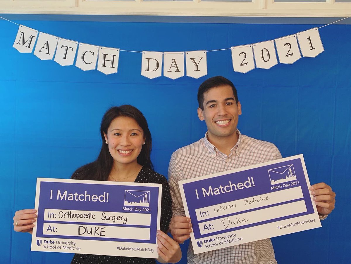 ChristineJWu_'s tweet photo. Incredibly excited to share that we are staying at Duke! Grateful to my mentors, family & friends for their help & support. Can’t wait to start the next chapter of our medical careers together! @DukeOrtho @IMResidencyDuke @DukeMedSchool #DukeMedMatchDay #OrthoMatch2021 https://t.co/1IHLfASn6F