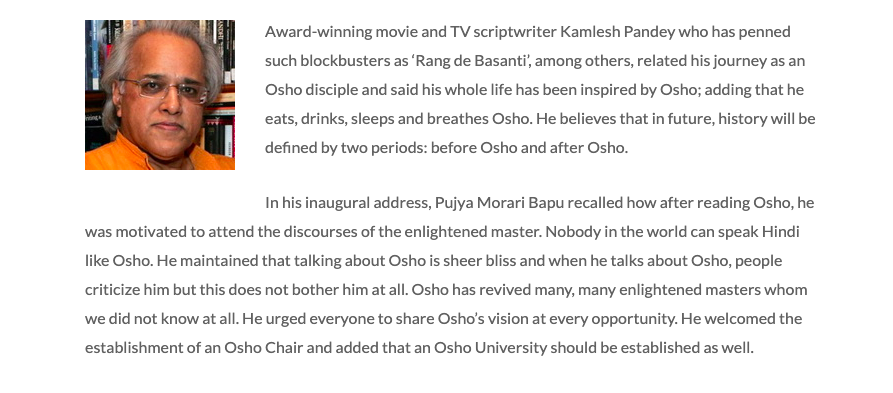 save_pune's tweet photo. https://t.co/hQOhg2kVLP @MorariBapuji The guest of honor and a well-known spiritual icon, Pujya Shree Morari Bapu, an avid Osho admirer, proposed the establishment of a full-fledged #Osho University to explore Osho’s vision for the benefit of humanity.
#SaveOshoAshram @PMOIndia https://t.co/mjcccBTXg5