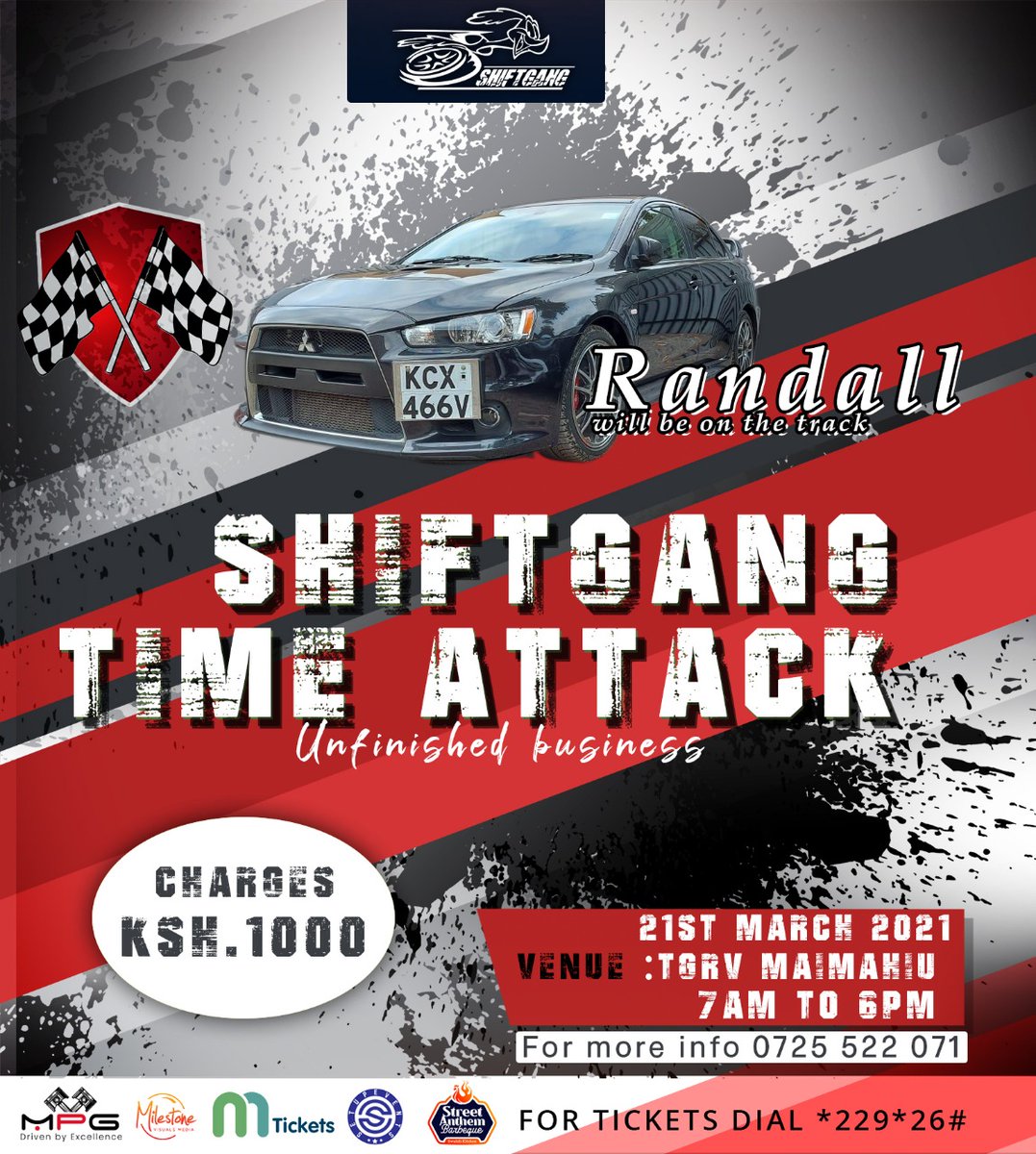 SetupEventsKe's tweet photo. Representing for #MitsubishiEvolution will be Melano, EM and  Randall tomorrow at  #Shiftgangtimeattack at TGRV Circuit Mai Mahiu.

Dial *229*26# to buy your tickets.
 @MpgKe
@SetupEventsKe 

#shiftgang254 #shiftgangtimeattack #timeattack #perfomancecarskenya #subaru https://t.co/myLq0y0RJ3