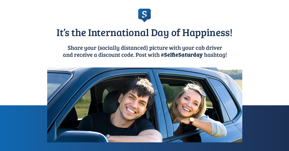 It's the International Day of Happiness 🙋‍♂️and we are proud to have played an important role in the Cab industry for years. Share your (socially distanced) picture with your cab driver and receive a discount code. Let’s travel safely with SplitCab. #happinessday #selfiesaturday